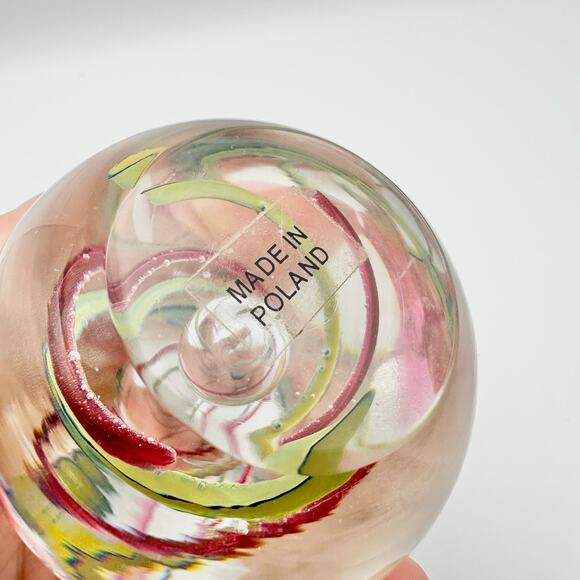 Poland Art Glass Tear Drop Paperweight Sculpture Maroon Green Swirl Design - Picture 4 of 7